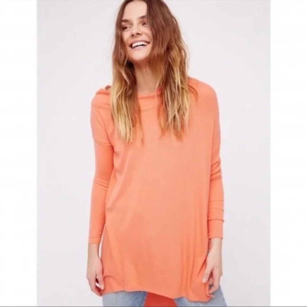 We The Free Grapevine Coral Asymmetric Long Sleeve Ribbed Stretchy Tunic Top M - Picture 2 of 12